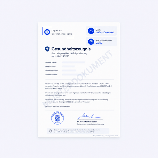 Folgebelehrung nach §§ 42, 43 IfSG