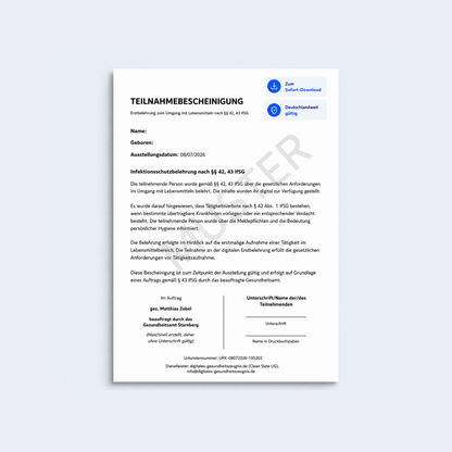 Erstbelehrung nach §§ 42, 43 IfSG