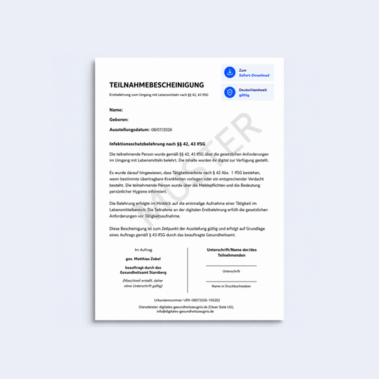 Erstbelehrung nach §§ 42, 43 IfSG