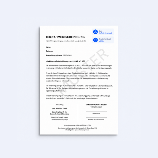 Folgebelehrung nach §§ 42, 43 IfSG