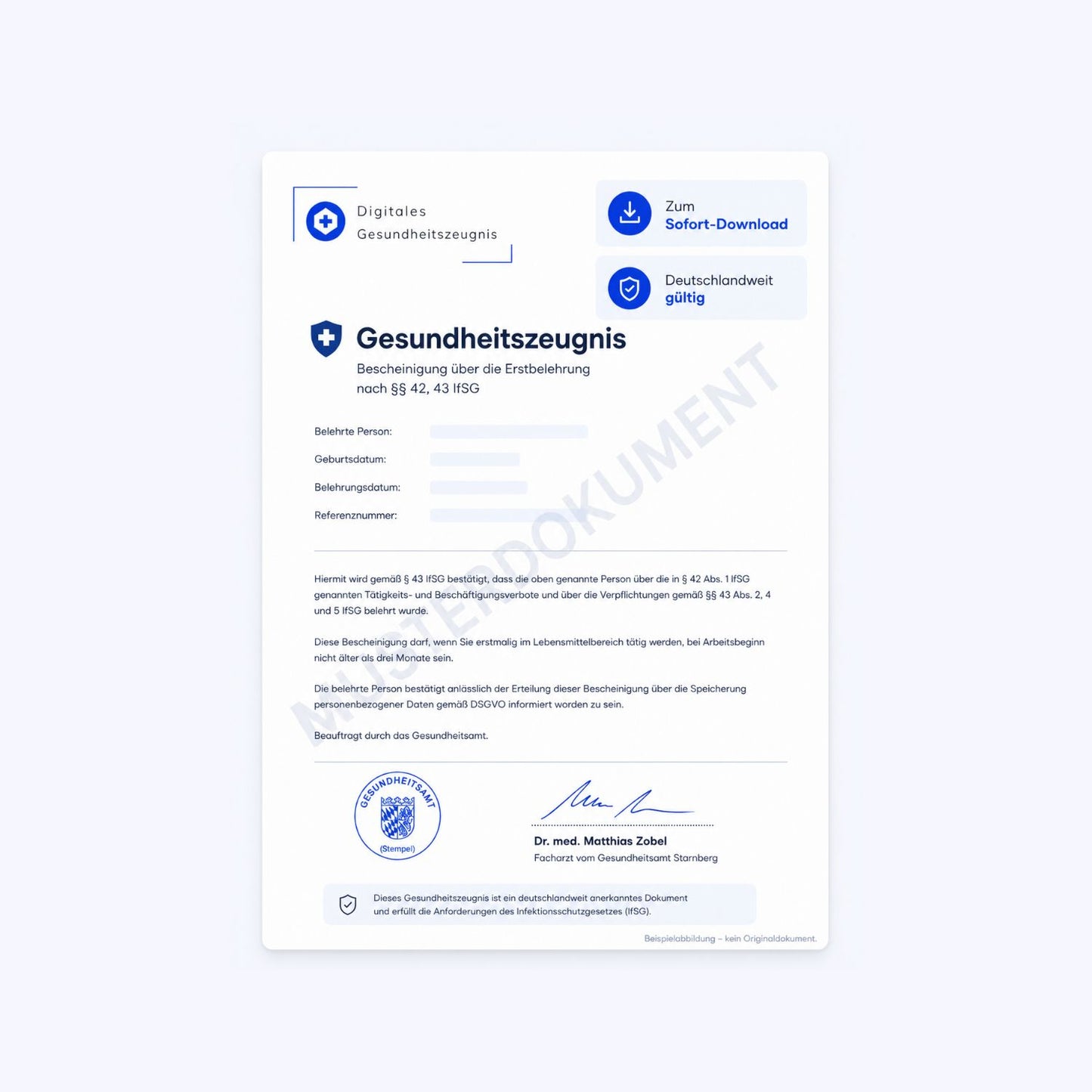 Erstbelehrung nach §§ 42, 43 IfSG