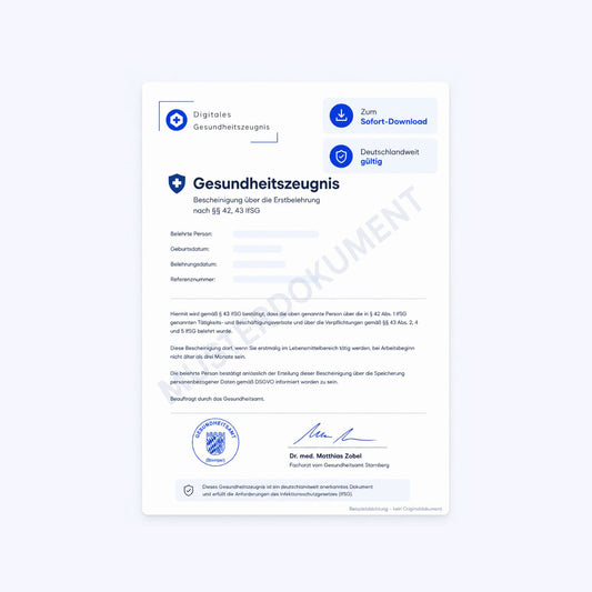 Erstbelehrung nach §§ 42, 43 IfSG